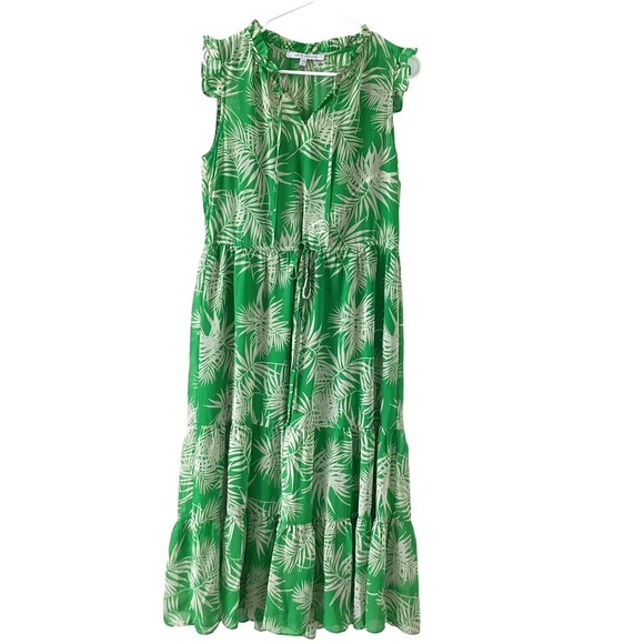 Julia Jordan Green Palm Leaf Print Maxi Dress Sleeveless Summer Vacation Size 6 - Picture 1 of 8